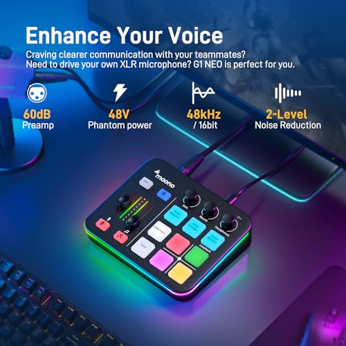MAONO Gaming Audio Mixer & XLR Dynamic Microphone, Audio Interface with Pro-preamp, RGB, Bluetooth, 48V Phantom Power for Live Streaming, Podcasting, Content Create, Gaming