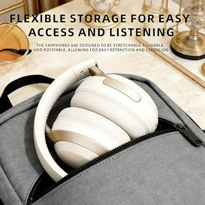 Wireless Bluetooth Over-Ear Headphones with Microphone, 24H Playtime, Bluetooth 5.3, Comfortable and Foldable Design, Over Ear Lightweight Headset for Sports, Travel, Home, Office (Beige) - color: Beige A