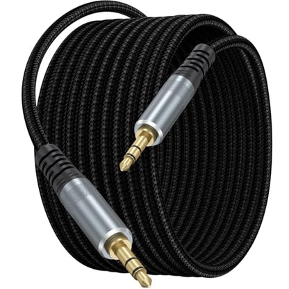 AUX Cable 15ft Long 3.5mm Audio Aux Cord Male to Male Braided | OFC Core Stereo Auxiliary 1/8 Headphone Jack for Car, Smartphone, TV, Switch, Laptop (Black) - size: 15 Feet