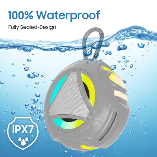Bluetooth Shower Speake Waterproof，Portable Outdoor Bluetooth Speake with RGB Lights，IPX67 Floating，Built-in Mic，24Hrs Playtime，True Wireless Stereo，Gifts for Teens Boy Girls Women Men - Gray - color: Gray
