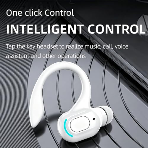Wireless Headset Business Headphones,Waterproof Hanging Single Ear Earbuds,Mono Wireless Headset Noise Cancelling Sports Wireless Earpiece with Mic for Smart Phones (White) - color: White