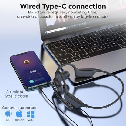 MONODEAL USB Headset with Microphone for PC Laptop, Open Ear Headphones | Computer Headset with Noise Canceling Boom Mic, Wired Headset for Call Center, MS Teams, Gaming and More - color: Gray-black