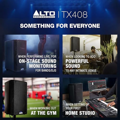 Alto TX408 350W 8" Powered PA Speaker | TWS Bluetooth, 2-Channel Mixer, and Monitor Mode for Bands, DJs, Rehearsals, and Venues - size: 8" PA Speaker