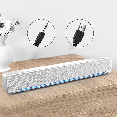 HERCHR USB Speaker Bar Computer Speaker for Desktop, Laptop, PC Speaker Small Soundbar with AUX/USB Connection Portable Mini Sound Bar(White) - color: White