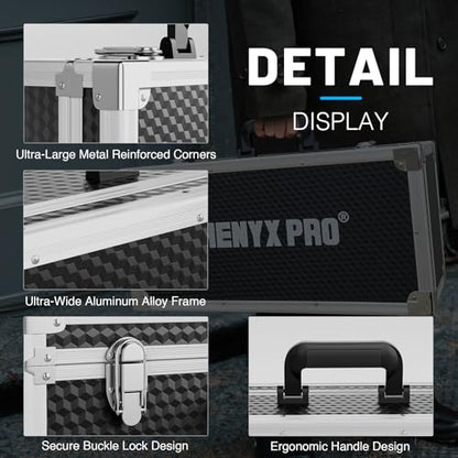 Phenyx Pro Carrying Case with Customizable Pre-Diced Foam Foam PCSE-XL | Aluminum Alloy Sturdy Build, 3-layer Form, Protective Gear Storage, Wireless Mic Systems, Camera Gear, Equipment Transport - size: Extra Large (20.4×10.2×7.9 Inch)