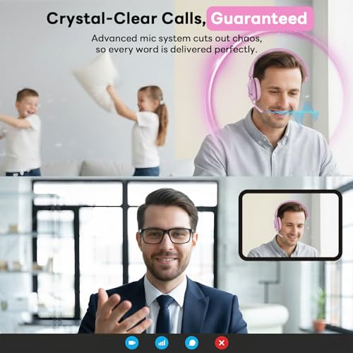Bluetooth Headset, Wireless Headset with Mic for Work, Bluetooth 5.3, Wireless Headphones with AI Noise Cancelling Microphone (Clear Calls & Mic Mute), USB Dongle, for Computer/PC(Pink) - color: Pink