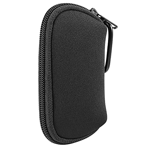 Earphones Carrying Case Headphone Organizer Shock Proof Neoprene Mini Earbud Pouch for AirPods, Galaxy Buds, Bluetooth Earpiece Storage Bag Coin Purse with Zipper Closure & Carabiner Clip (Black) - color: Black