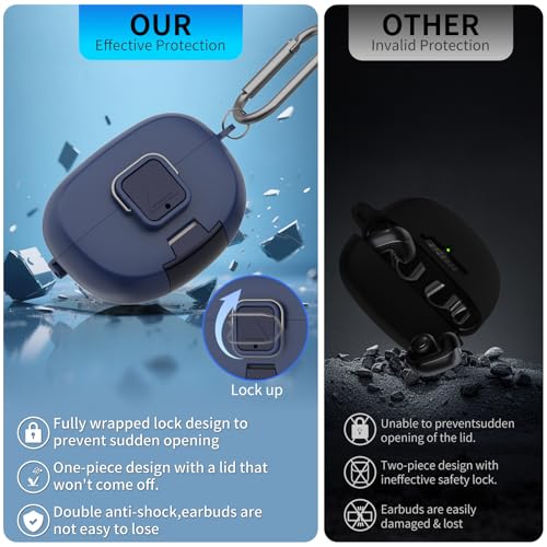 for Bose Ultra Open Earbuds Case with Secure Lock & Phone Stand, Soft TPU Shockproof Protective Clear Case for Bose Open Ear Earbuds Accessories with Cleaning Pen & Keychain (Dark Blue) - color: Dark Blue