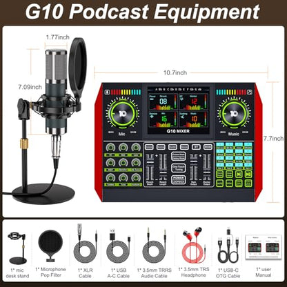 G10-P15 DJ & Podcast Equipment Bundle, Audio Interface with Cardioid Designer P15 Mic for Gamer and All-in-One DJ Mixer, Perfect for Live Streaming, Singing, YouTube, Gaming