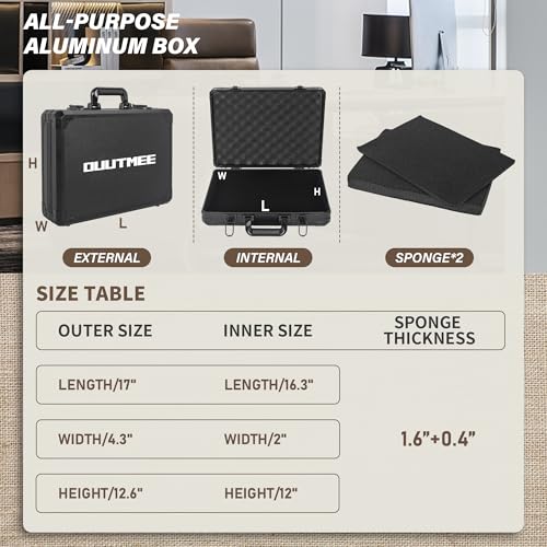 17 InchCarrying Case with Customizable Pre-Diced Foam | Aluminum Case, Aluminum Alloy Sturdy Build, Storage Case for Microphone, Equipment, Camera, Tools, Recorder, etc - size: 17.1x12.6x4.4 Inch