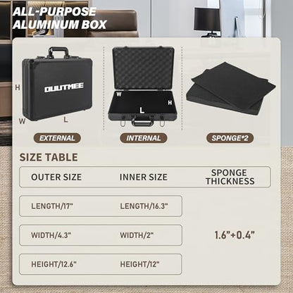 17 InchCarrying Case with Customizable Pre-Diced Foam | Aluminum Case, Aluminum Alloy Sturdy Build, Storage Case for Microphone, Equipment, Camera, Tools, Recorder, etc - size: 17.1x12.6x4.4 Inch