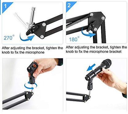 Microphone Floor Stand for Blue Yeti, Nano, Snowball, HyperX,Razer,Logitech USB and Condenser Mic,Adjustable Boom Arm Stand with 1/4'' Thread and 3/8" 5/8" Adapter, Pop Filter, Mic Clip, Cable Ties