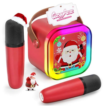 CscyyAmz Mini Karaoke Machine for Kids Girls & Boys - Portable Bluetooth Speaker with 2 Wireless Microphones - Kids Birthday Gifts for Ages 4-10 - Red - style: Red