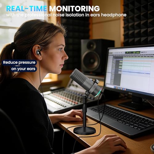 BASN USB/XLR SL2000 Dynamic Microphone and Bsinger 2nd Generation Dual Dynamic Drivers in Ear Monitor Headphones Set for Podcast, Live Streaming, Gaming Recording