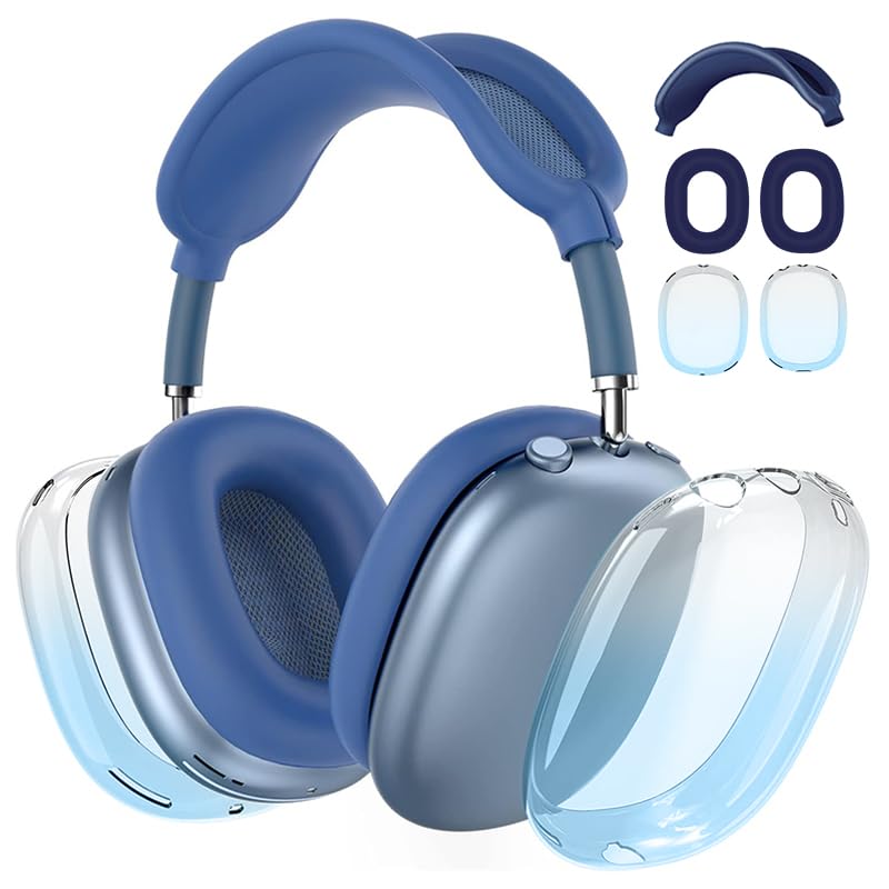 3-in-1 Case Cover for AirPods Max 2/AirPods Max Headphones, Apple AirPod Max Accessory Protective Cover, Headband/Silicone Ear Pad/Ear Cups Covers, Anti-Scratch and Sweat-Proof - color: Weiß und Blau