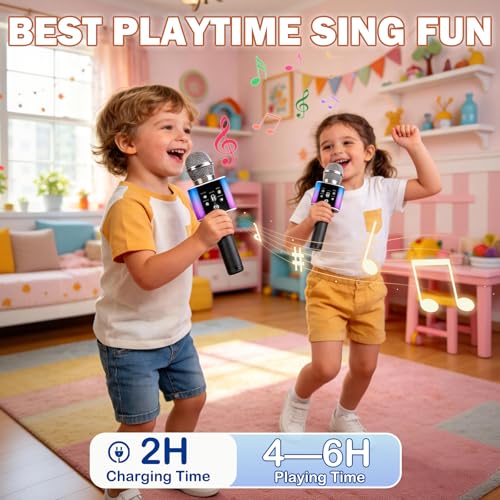 Wireless Bluetooth Karaoke Microphone for Kids & Adults, Singing Mic with Disco Lights, Voice Changer, Built-in Speaker, Portable Karaoke Player for Party & Travel Gifts(Silver) - color: Silver