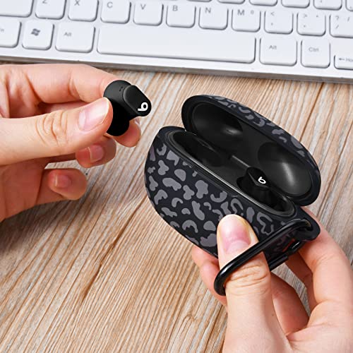 AIRSPO Silicone Case Compatible with Beats Studio Buds Case 2021 Soft Protective Cover for Beats Wireless Earbuds with Keychain (Black Leopard) - color: Black Leopard