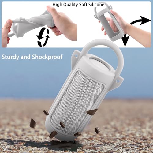 for JBL Grip Portable Waterproof Speaker Silicone Case, White | Portable Travel Soft Cover with Adjustable Shoulder Strap and Carabiner, Protective Skin Case, Anti-Slip Feet - color: White Case