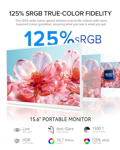 UPERFECT Portable Monitor 15.6", 125% sRGB 1080P Laptop Monitor (White) - size: 15.6 Inches