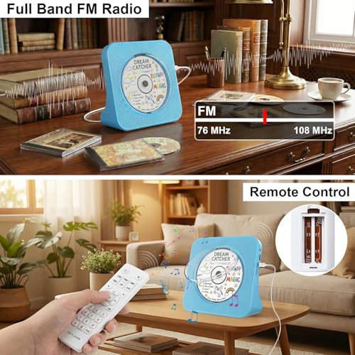 Gueray Portable CD Player with Bluetooth, CD Player with Speaker for Home | Plug-in desktop use,2-way Bluetooth mode, 3W speakers, FM radio, sleep timer, A-B repeat,USB/AUX - color: Blue