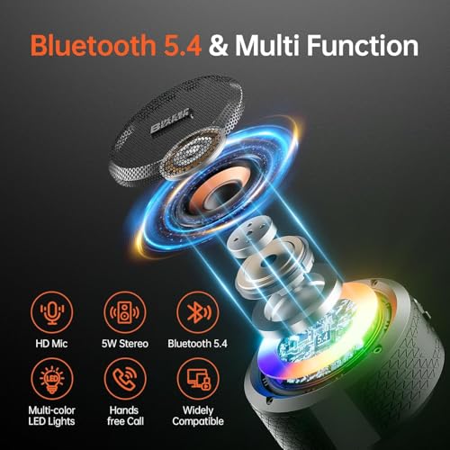 Bluetooth Shower Speaker with Light, Enhanced bass, Upgraded Portable Shower Speakers, Dual bass Driver, 12H Playtime