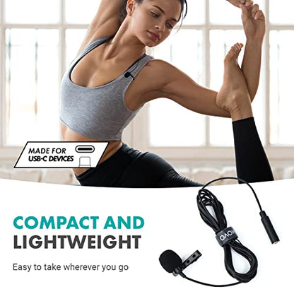 Movo uLav - Wired Omnidirectional USB-C Lavalier Clip On Microphone - External Clip On Mic for Android Smartphone, iPad Pro, USB Type-C Devices - Lapel Microphone for YouTube, Vlogging, Interviews