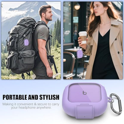 Protective Cover for Beats Powerbeats Pro 2 Case with Secure Lock & Phone Stand, Shockpoof Protection Clear Case Compatible with Beats Powerbeats Pro2 Earbuds with Cleaner Kit & Keychain (Purple) - color: Purple