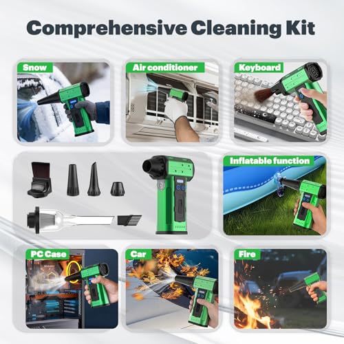 SCHNEIDER Compressed Air Duster and Vacuum Cleaner with 2-in-1 Blow & Suction Function, 130000RPM Electric Air Dust with Multi-Speed Adjustable/LED Light for PC Keyboard Cleaning, Car, Home