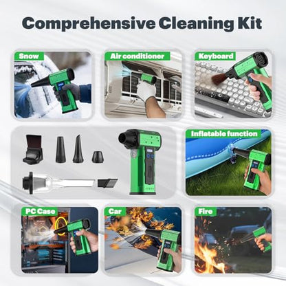 SCHNEIDER Compressed Air Duster and Vacuum Cleaner with 2-in-1 Blow & Suction Function, 130000RPM Electric Air Dust with Multi-Speed Adjustable/LED Light for PC Keyboard Cleaning, Car, Home