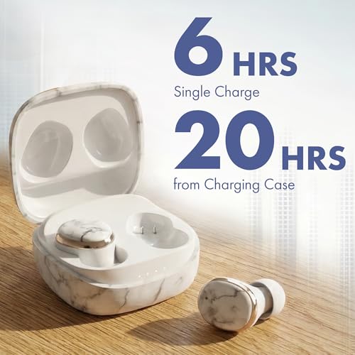 Groovz Go Essential True Wireless Earbuds with Charging Case - Up to 26 Hrs Battery Life - Designed & Engineered in the USA - Sweat-Resistant Bluetooth Earbuds with Built-in Microphone (White Marble) - color: White Marble