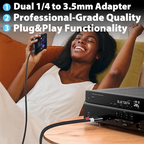 3.5mm to Dual 1/4 Cable, 1/8 TRS to Dual 1/4 TS Stereo, 3.3ft | Audio Cord, Gold-Plated Braided Adapter Cable, 3.5mm Stereo Cables for Mixer, Studio Monitor, Amplifier, Speaker, Sound Card - size: 3.3ft