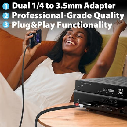3.5mm to Dual 1/4 Cable, 1/8 TRS to Dual 1/4 TS Stereo, 3.3ft | Audio Cord, Gold-Plated Braided Adapter Cable, 3.5mm Stereo Cables for Mixer, Studio Monitor, Amplifier, Speaker, Sound Card - size: 3.3ft