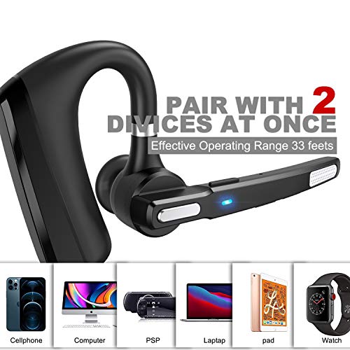 Bluetooth Headset V5.0, Wireless Bluetooth Earpiece 24Hrs HD Calling,CVC8.0 Dual Mic Noise Cancelling, Hands-Free Bluetooth Earphone for Driving/Business/Office