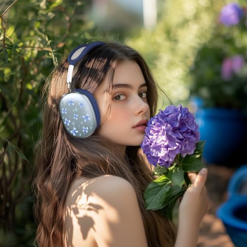 Silicone Case Cover for AirPods Max Headphones, Clear Blue Bow Soft TPU Ear Cups Cover/Ear Pad Case Cover/Headband Cover for AirPods Max (2024/2020), Blue - color: Blue Bow_A/Blue