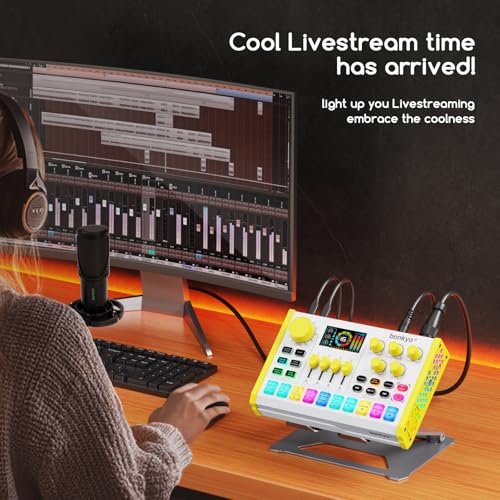 Z10 Live Sound Card, Professional Audio Mixer, Voice Changer & Noise Reduction, Metal Body & Color Screen, 2000mAh Battery, Adjustable Lighting Effects, DJ Mixer for Gaming/Podcasting/Karaoke