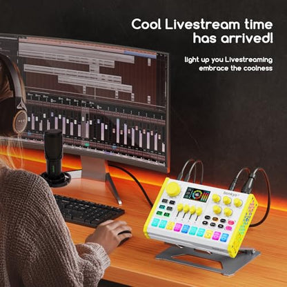 Z10 Live Sound Card, Professional Audio Mixer, Voice Changer & Noise Reduction, Metal Body & Color Screen, 2000mAh Battery, Adjustable Lighting Effects, DJ Mixer for Gaming/Podcasting/Karaoke