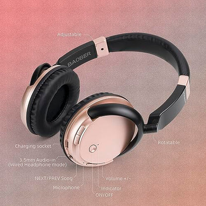 Wireless TV Headphones with Bluetooth USB Transmitter - Rose Gold | Low latency over-ear headset with clear mic & 3.5mm AUX. Connect to TV/PC via USB transmitter or directly to phone. - color: Rose Gold