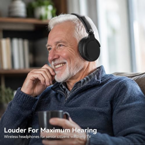Wireless Headphones for TV Watching, TV Headphones Wireless for Seniors with Transmitter Charging Base, 65H No Audio Delay Bluetooth Headphones for TV, HiFi Stereo Sound, Gifts for Parents/Elderly