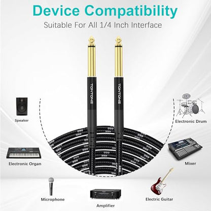 1/4 Inch Guitar Cable 2-Pack, 3.3FT, 6.35mm TRS Balanced Audio Cable | Quarter Inch TRS to TRS Balanced Stereo Instrument Cable for Electric Guitar, Bass, Keyboard, Mixer and Amplifier - size: 3.3 FT