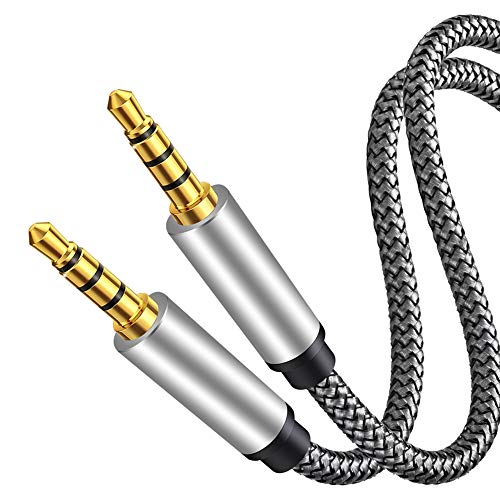 Tan QY Male to Male Audio Cable 3Ft,4 Pole Hi-Fi Stereo Sound 3.5mm Aux Cable Adapter/Auxiliary Cable/Aux Cord Compatible All 3.5mm-Enabled Devices for Car (3Ft, Silver) - size: 3Ft