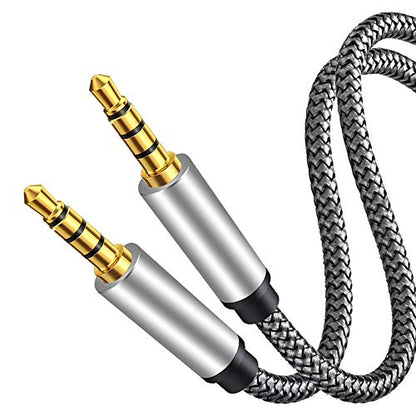 Tan QY Male to Male Audio Cable 10Ft,4 Pole Hi-Fi Stereo Sound 3.5mm Aux Cable Adapter/Auxiliary Cable/Aux Cord Compatible All 3.5mm-Enabled Devices for Car (10Ft, Silver) - size: 10Ft