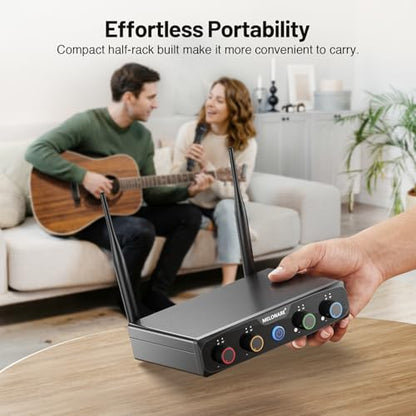 MELONARE 4x10 Freq. UHF Wireless Microphone System, 200FT Stable Signal | Cordless Handheld Mics, Microfono Inalambrico for Singing, Wedding, Karaoke, Church, DJ Events,Party MWM-41-4H - size: 4 Handheld Mics