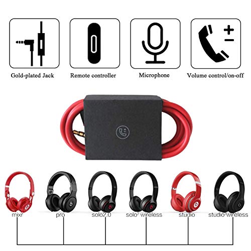 Solo 3 Headphone 3.5mm to 3.5mm Audio Cable Cord line with Upgraded Microphone Compatible with Beats by Dre Headphone Solo/Studio/Pro/Detox/Mixr/Executive/Pill HD Sound Quality (Red) - color: Red