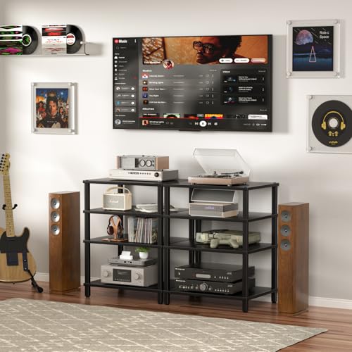 4-Tier AV Media Player Stand, Black Stereo Cabinet, Modern Stereo Cabinet, Wooden TV Stand,Game Console Shelf, Multifunctional Entertainment Center, Suitable for Home, Conference Room - color: Black, size: 4 Tier
