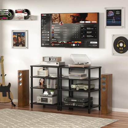 4-Tier AV Media Player Stand, Black Stereo Cabinet, Modern Stereo Cabinet, Wooden TV Stand,Game Console Shelf, Multifunctional Entertainment Center, Suitable for Home, Conference Room - color: Black, size: 4 Tier