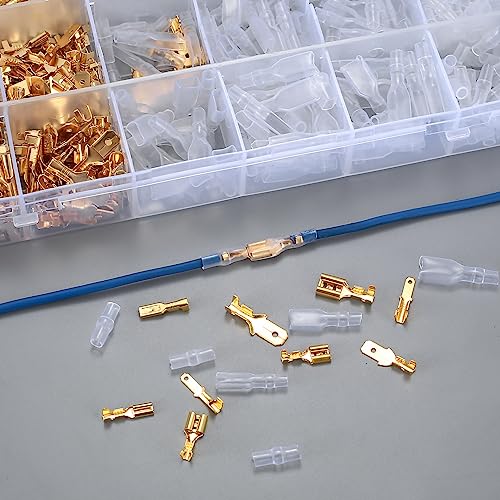 600 Pcs 2.8mm 4.8mm 6.3mm Male and Female Wire Spade Connectors and Insulating Sleeve Kit, Car Audio Speaker Bullet Connectors Terminals Wire Crimps for Car Speaker Electrical Wiring