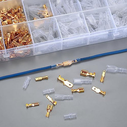 600 Pcs 2.8mm 4.8mm 6.3mm Male and Female Wire Spade Connectors and Insulating Sleeve Kit, Car Audio Speaker Bullet Connectors Terminals Wire Crimps for Car Speaker Electrical Wiring