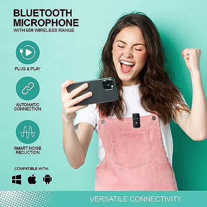 Bluetooth Lavalier Mic & Aux Adapter, Clip-On Wireless Microphone for Phone