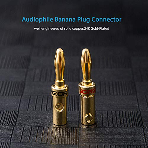 1 Pair 13AWG Audiophile Grade Speaker Wire with pre-Connected Dual Gold Plated Banana Plug Tips - Oxygen-Free Copper (OFC) Construction (2M(6.6FT)) - size: 6.6 ft