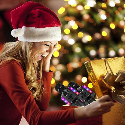 BONAOK Karaoke Microphone for Kids & Adults - Bluetooth Microphones Singing Mic with Disco Lights, Echo Effect, Built-in Speaker Portable Karaoke Player for Party Travel Gifts Q78(Black) - color: Black